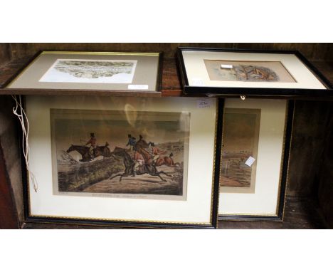 FOUR DECORATIVE HUNTING PRINTS together with a small quantity of further pictures and prints (8)