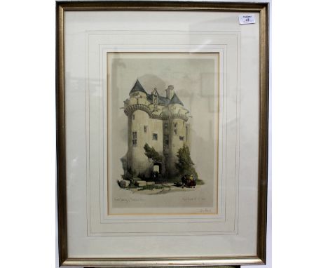 A LITHOGRAPH AFTER DANIEL ROBERTS of the Grand Gateway of Falkland Palace, 35 x 24cm seemingly signed in pencil in the margin