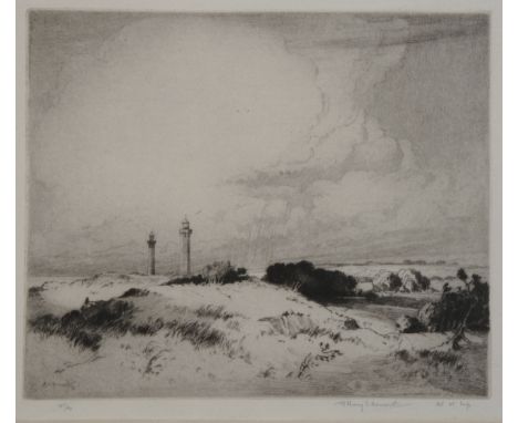 ALBANY E HOWARTH (1872-1936) Sandbanks with lighthouses beyond, signed and dated 1916 in the etching, also signed and numbere