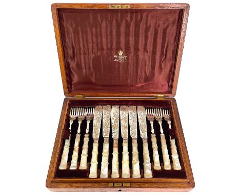 A Victorian silver plated and mother of pearl handled fish knife and fork set for twelve. By Mappin &amp; Webb, of Aesthetic 