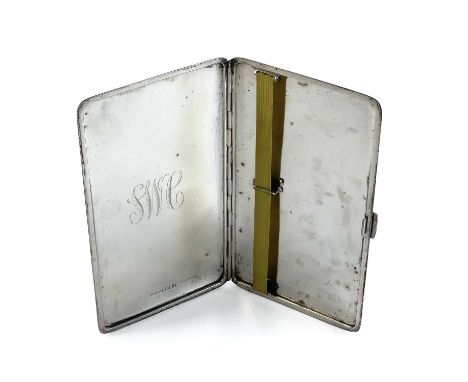 A large silver engine turned cigarette case. Birmingham 1956, width 16cm, 6.59 toz.