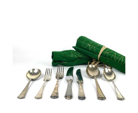 A George VI silver part canteen of cutlery by James Dixon &amp; Sons. Sheffield 1950/51, comprising 11 desert spoons, 12 soup