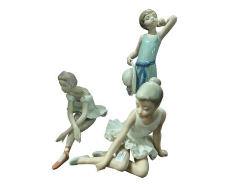 LLADRO FIGURE WITH BONNET &amp; 2 NAO BALLERINAS 