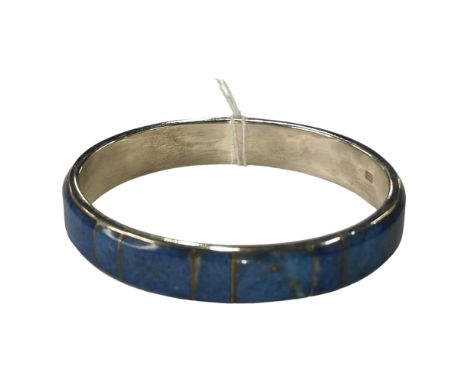 HEAVY SILVER BLUE LAPIS BANGLE - 38.8 GRAMS 