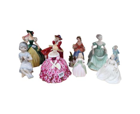 9 VARIOUS FIGURES TO INCLUDE ROYAL DOULTON, COALPORT, GOEBEL ETC 