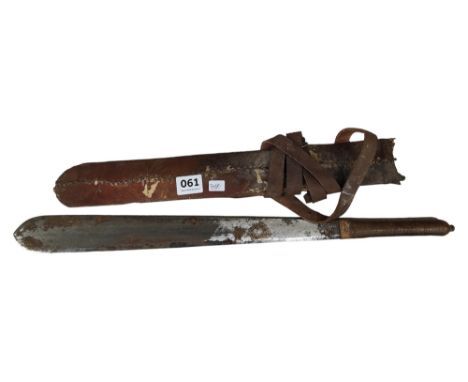 OLD SWORD/MACHETE WITH LEATHER SHEATH AND STRAP 