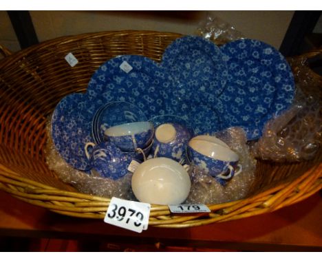 Basket containing Japanese eggshell porcelain tea service