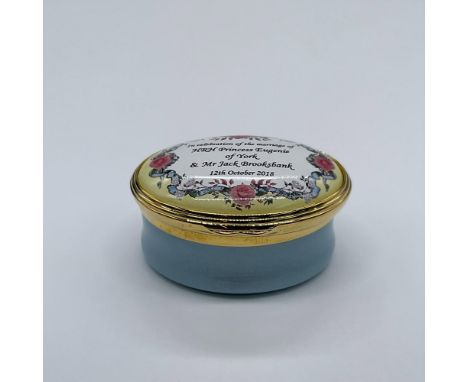 This small limited edition enamel box was created in celebration for the wedding of Princess Eugenie of York and Mr. Jack Boo