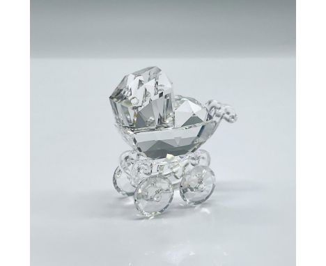 This adorable baby carriage is made out of clear crystal. An oval mirror is included. This item has its original box measurin