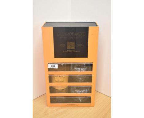 A bottle of Glenmorangie 10 Year Highland Single Malt Scotch Whisky, 40% vol, 70cl, in presentation box with two Glemorangie 