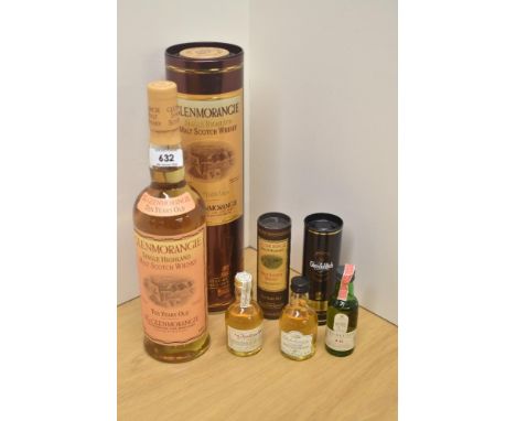 A bottle of Glenmorangie 10 Year Single Highland Malt Scotch Whisky, 40% vol, 70cl, in tin tube along with five Whisky Miniat