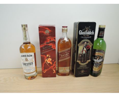 Three bottles of Whisky, Jameson Crested Irish Whisky, 40% vol, 700ml, Johnnie Walker Red Label Old Scotch Whisky, Internatio