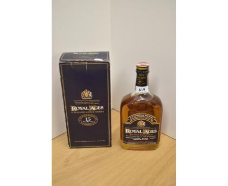 A bottle of Justerini &amp; Brookes Royal Ages 15 Year Old Blended Scotch Whisky, 86 proof, 4/5 Quart, American export, rear 