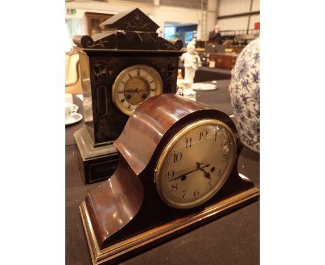 Mansell of Lincoln slate mantel clock and further mahogany mantle clock with single strike both with key and pendulum ( in of