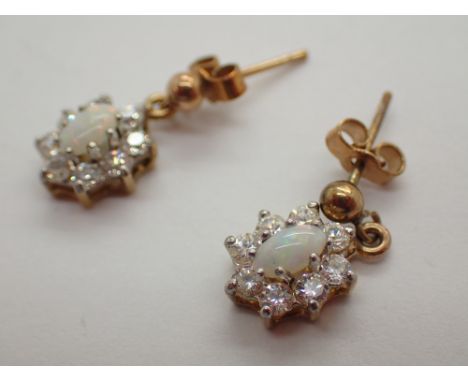 9ct gold opal and cubic zirconia drop earrings