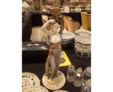 Large Royal Worcester figural lady table lamp A/F H: 63 cm CONDITION REPORT: She has lost the end of her thumb on her left ha