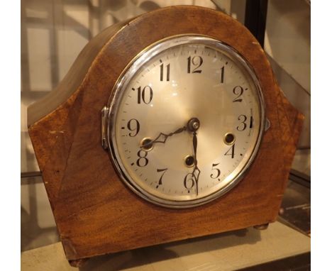 Walnut cased Westminster chime mantel clock in working order 