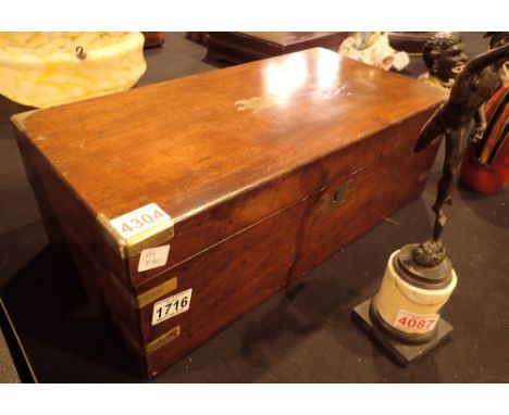 Mahogany writing slope dated 1872 with brass exterior banding three interior drawers and inkwell