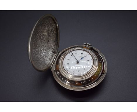 A George III Turkish market triple cased silver key wind pocket watch,&nbsp;the 42mm enamel dial signed 'George Prior, London