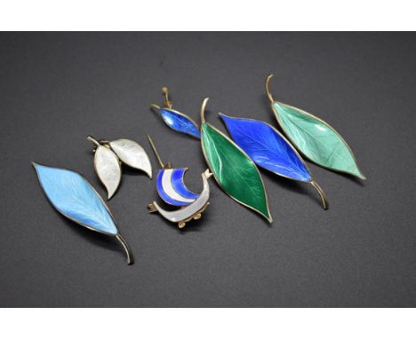 Four Norwegian silver, silver gilt and guilloche enamel leaf brooches,&nbsp;by Willy Winnaess&nbsp;for&nbsp;David Andersen, 7