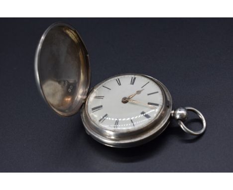 A Plowman of Chichester silver hunter pocket watch, having&nbsp;unsigned 44mm enamel dial, the fusee movement signed 'Plowman