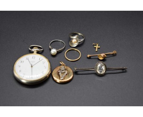 A small quantity of gold and other jewellery; together with a Rotary pocket watch. 