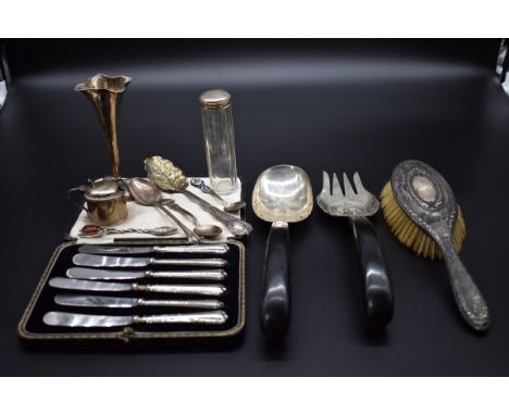 A mixed group of silver and metal items,&nbsp;to include a 'Canadian Revolver Association' prize spoon. 