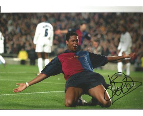 Football Patrick Kluivert signed 12x8 colour photo pictured while playing for Barcelona. Patrick Stephan Kluivert ( born 1 Ju