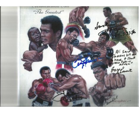 Boxing Muhammad Ali print "The Greatest " signed by six legends of the fight game Joe Frazier, George Foreman, Earnie Shavers