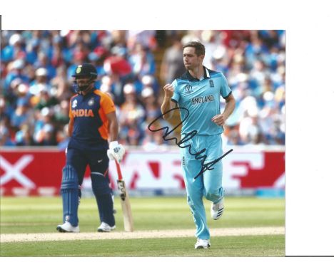 Cricket Chris Woakes signed 12x8 colour photo pictured in action during Englands successful campaign at the 2019 World Cup he