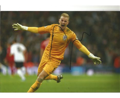Football Joe Hart signed 12x8 colour photo pictured celebrating while playing for England. Charles Joseph John Hart (born 19 