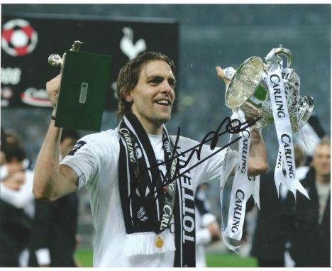 Jonathan Woodgate Signed Tottenham Hotspur League Cup 8x10 Photo. Good Condition. All signed pieces come with a Certificate o