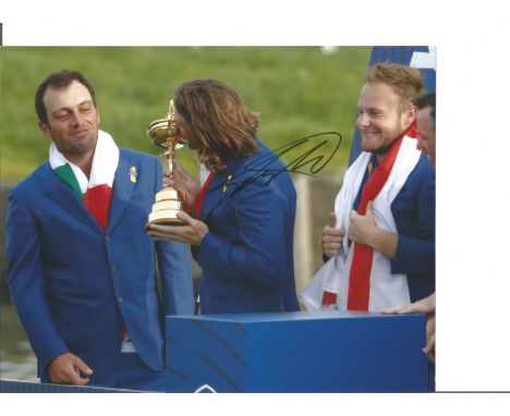 Golf Tommy Fleetwood 10x8 signed colour photo pictured celebrating after Europe's victory in the 2018 Ryder Cup. Good Conditi