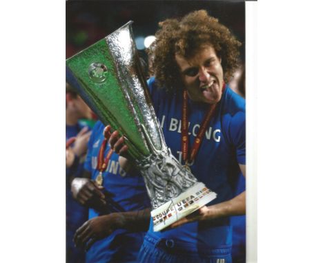 Football David Luiz signed 12x8 colour photo pictured with the Europa League Trophy while with Chelsea. David Luiz Moreira Ma