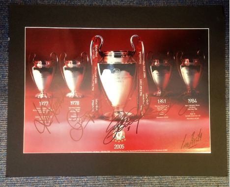 Football Liverpool European cup 20x16 mounted colour photo signed by Anfield Legends Kevin Keegan, Phil Thompson, Steve Gerra