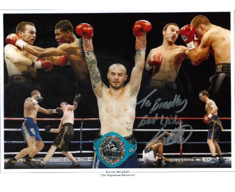 Boxing Kevin Mitchell The Dagenham Destroyer signed 16x12 colour montage photo dedicated. Kevin Mitchell (born 29 October 198