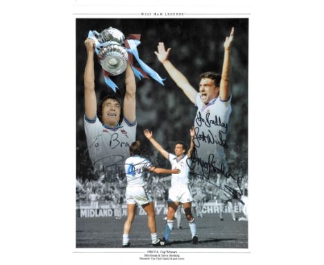 Football Billy Bonds and Trevor Brooking signed West Ham United 1980 Fa Cup Winners colour montage photo dedicated. Good Cond