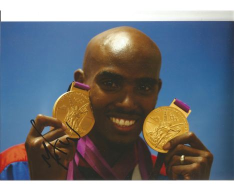 Athletics Mo Farah signed 12x8 colour photo. Sir Mohamed Muktar Jama Farah, CBE OLY, commonly known as Mo Farah, is a British