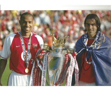 Football Robert Pires signed 12x8 colour photo pictured with Thierry Henry while playing for Arsenal. Pires played for French