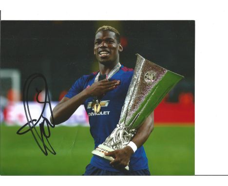 Football Paul Pogba 10x8 signed colour photo pictured after Manchester United, s victory in the Europa League. Paul Labile Po