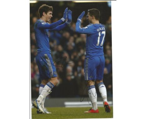 Football Oscar and Eden Hazard signed 12x8 colour photo pictured while playing for Chelsea. Good Condition. All signed pieces