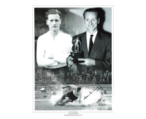 Football Sir Tom Finney signed 16x12 black and white montage photo. Sir Thomas Finney CBE (5 April 1922 - 14 February 2014) w