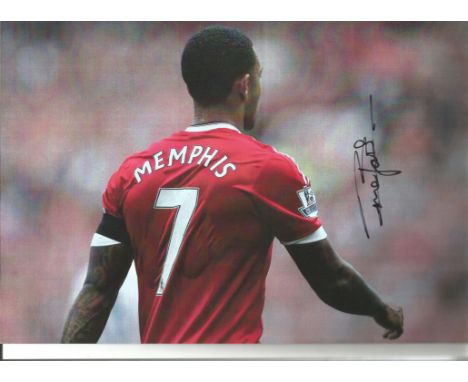 Football Memphis Depay signed 12x8 colour photo pictured while at Manchester United. Memphis Depay ( born 13 February 1994), 