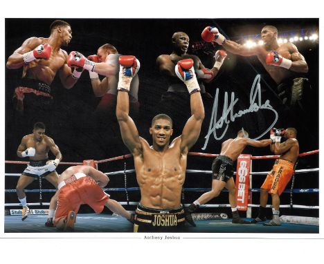 Boxing Anthony Joshua signed 16x12 colour montage photo. Anthony Oluwafemi Olaseni Joshua, OBE (born 15 October 1989) is a Br