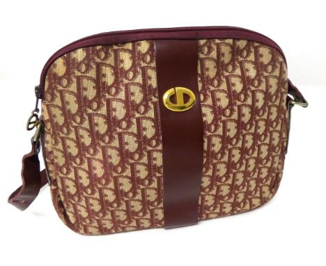 A Christian Dior Oblique Pattern Burgundy and Cream Shoulder Bag, with leather long adjustable strap, leather lining, 24cm by