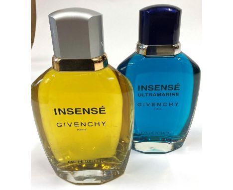 'Insensé' and 'Insensé Ultramarine' By Givenchy Large Advertising Display Dummy Factices, the first glass bottle with silver 
