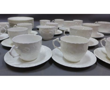 A Queen's Royal Oak white china set of tea cups, coffee cups, saucers and side plates