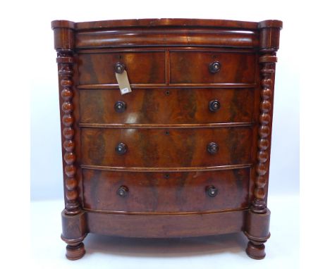 A 19th century mahogany Scottish chest of drawers with bobbin columns and frieze drawer, 132 x 120 x 57cm 