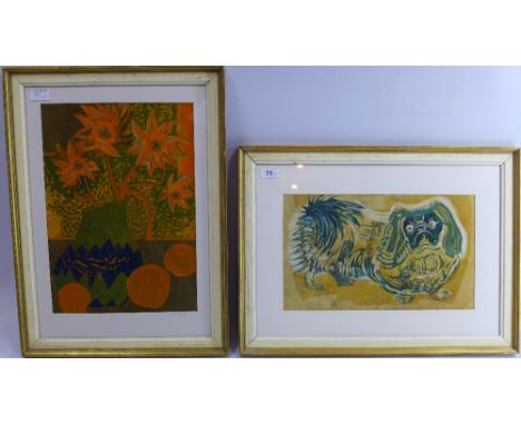 Caroline Duckworth - King (British b1916) a coloured lithograph study of a Pekinese, signed lower right 24 x 38cm framed and 