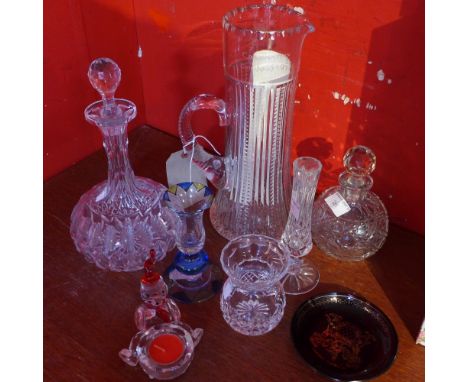 A collection of glass ware to include water jug, decanter etc. 